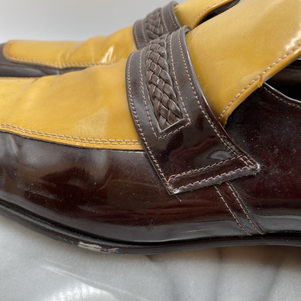 Father and Son Loafers Men's 19.5D Patent Leather Brown / Yellow Dress Shoes - Picture 13 of 16